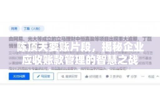 陈顶天要账片段,揭秘企业应收账款管理的智慧之战 陈顶天要账片段,揭秘企业应收账款管理的智慧之战
